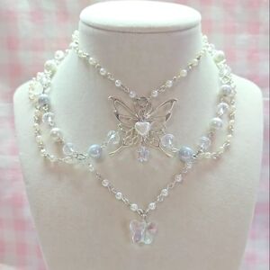 Elegant Silver Butterfly Pearl Necklace